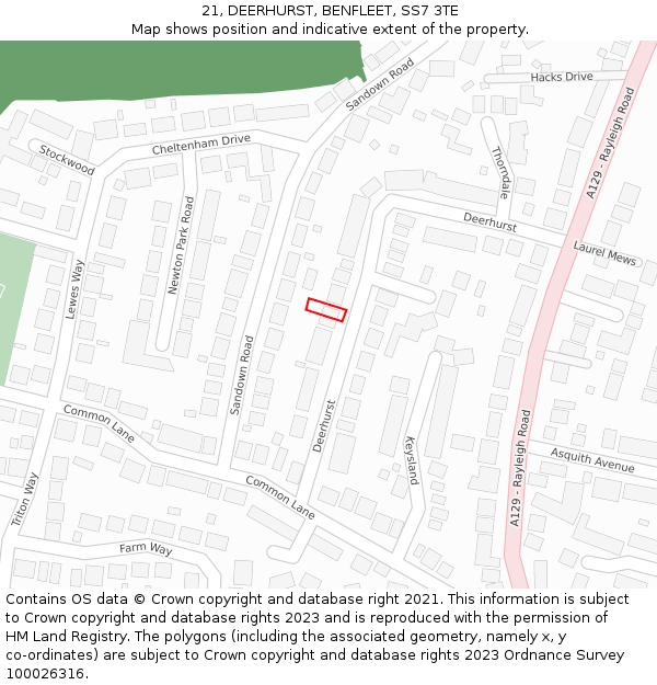 21, DEERHURST, BENFLEET, SS7 3TE: Location map and indicative extent of plot