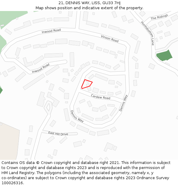 21, DENNIS WAY, LISS, GU33 7HJ: Location map and indicative extent of plot