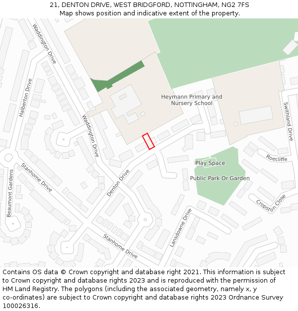 21, DENTON DRIVE, WEST BRIDGFORD, NOTTINGHAM, NG2 7FS: Location map and indicative extent of plot