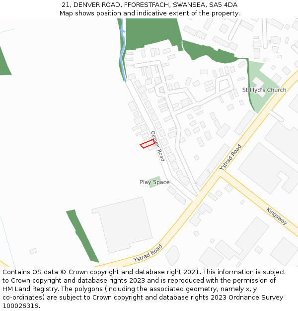 21, DENVER ROAD, FFORESTFACH, SWANSEA, SA5 4DA: Location map and indicative extent of plot