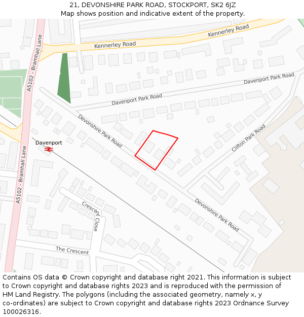 21, DEVONSHIRE PARK ROAD, STOCKPORT, SK2 6JZ: Location map and indicative extent of plot