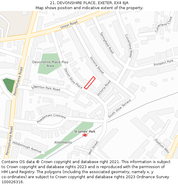 21, DEVONSHIRE PLACE, EXETER, EX4 6JA: Location map and indicative extent of plot