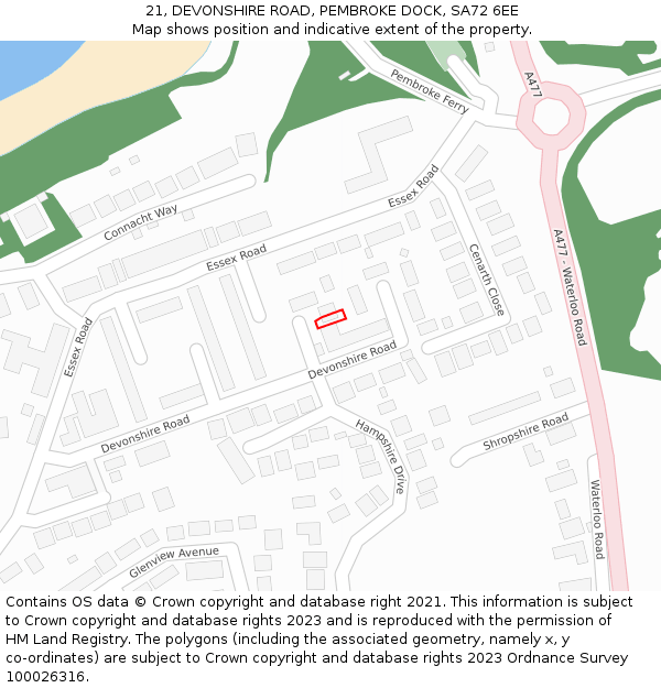 21, DEVONSHIRE ROAD, PEMBROKE DOCK, SA72 6EE: Location map and indicative extent of plot