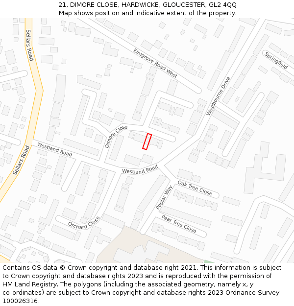 21, DIMORE CLOSE, HARDWICKE, GLOUCESTER, GL2 4QQ: Location map and indicative extent of plot
