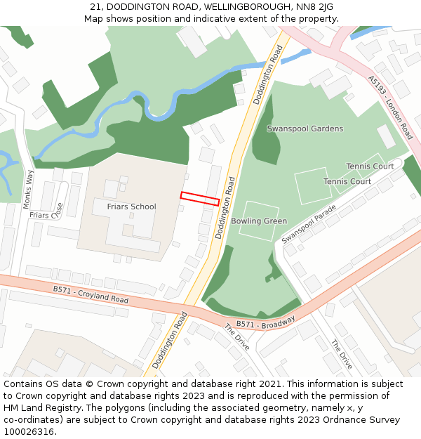 21, DODDINGTON ROAD, WELLINGBOROUGH, NN8 2JG: Location map and indicative extent of plot