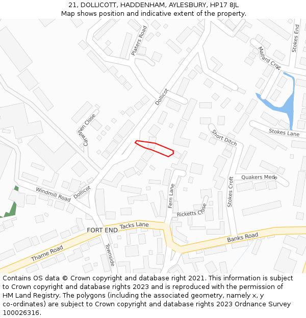 21, DOLLICOTT, HADDENHAM, AYLESBURY, HP17 8JL: Location map and indicative extent of plot