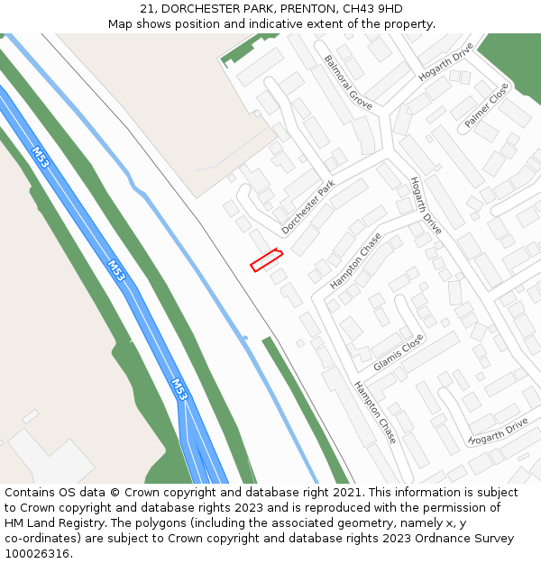 21, DORCHESTER PARK, PRENTON, CH43 9HD: Location map and indicative extent of plot