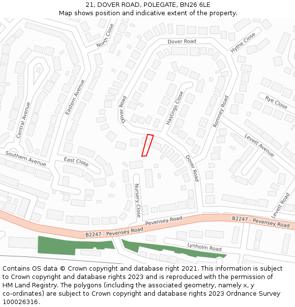 21, DOVER ROAD, POLEGATE, BN26 6LE: Location map and indicative extent of plot