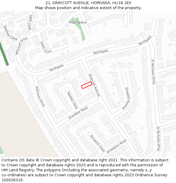 21, DRAYCOTT AVENUE, HORNSEA, HU18 1EX: Location map and indicative extent of plot