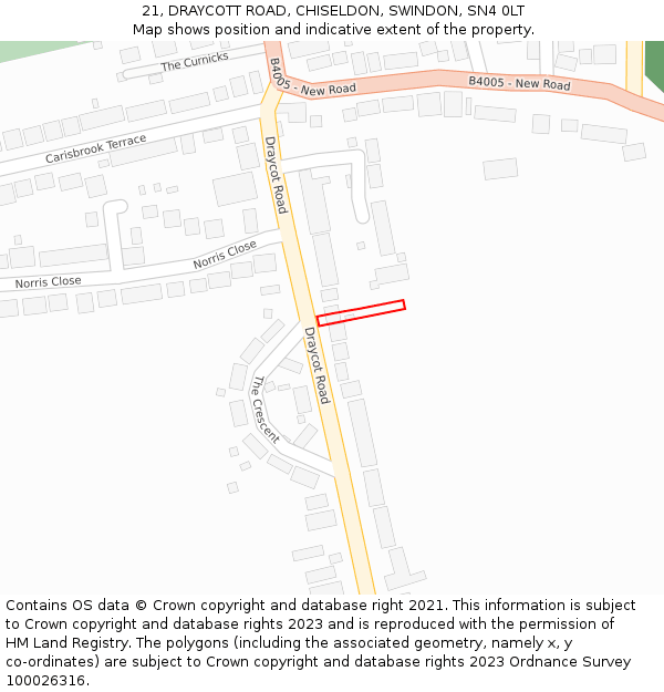 21, DRAYCOTT ROAD, CHISELDON, SWINDON, SN4 0LT: Location map and indicative extent of plot