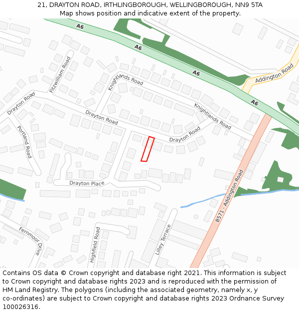 21, DRAYTON ROAD, IRTHLINGBOROUGH, WELLINGBOROUGH, NN9 5TA: Location map and indicative extent of plot