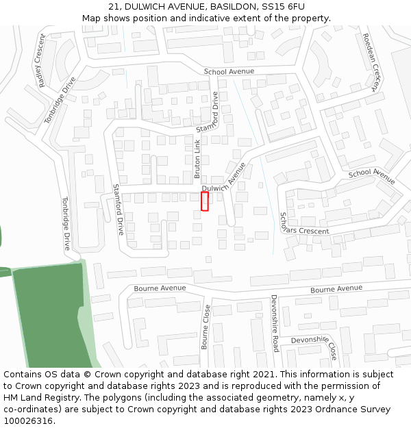 21, DULWICH AVENUE, BASILDON, SS15 6FU: Location map and indicative extent of plot