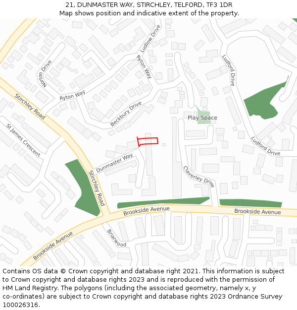 21, DUNMASTER WAY, STIRCHLEY, TELFORD, TF3 1DR: Location map and indicative extent of plot