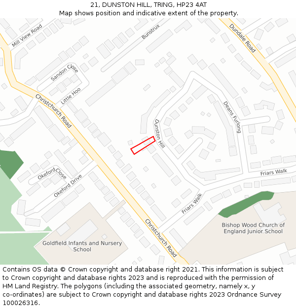 21, DUNSTON HILL, TRING, HP23 4AT: Location map and indicative extent of plot