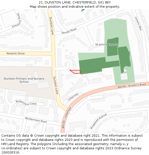 21, DUNSTON LANE, CHESTERFIELD, S41 8EY: Location map and indicative extent of plot