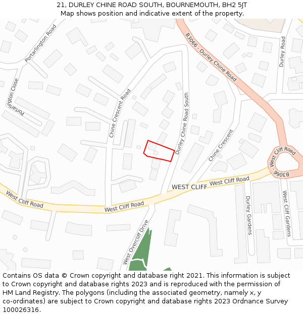 21, DURLEY CHINE ROAD SOUTH, BOURNEMOUTH, BH2 5JT: Location map and indicative extent of plot