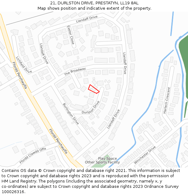 21, DURLSTON DRIVE, PRESTATYN, LL19 8AL: Location map and indicative extent of plot