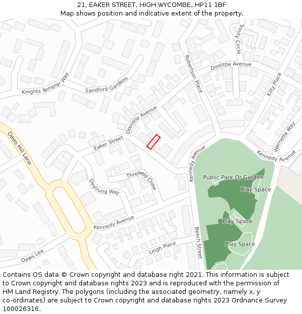 21, EAKER STREET, HIGH WYCOMBE, HP11 1BF: Location map and indicative extent of plot