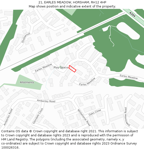 21, EARLES MEADOW, HORSHAM, RH12 4HP: Location map and indicative extent of plot