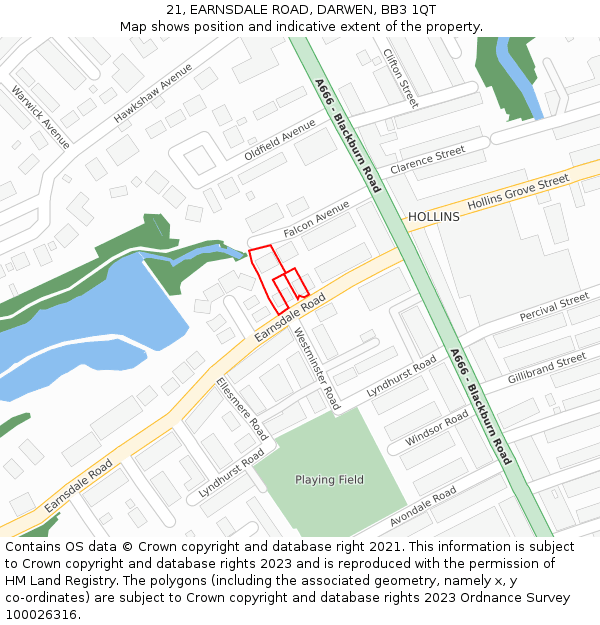 21, EARNSDALE ROAD, DARWEN, BB3 1QT: Location map and indicative extent of plot