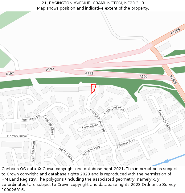 21, EASINGTON AVENUE, CRAMLINGTON, NE23 3HR: Location map and indicative extent of plot