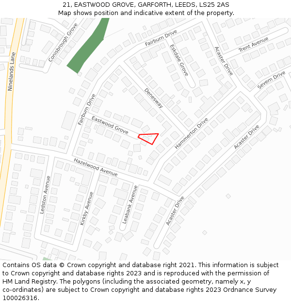 21, EASTWOOD GROVE, GARFORTH, LEEDS, LS25 2AS: Location map and indicative extent of plot