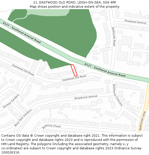 21, EASTWOOD OLD ROAD, LEIGH-ON-SEA, SS9 4RP: Location map and indicative extent of plot