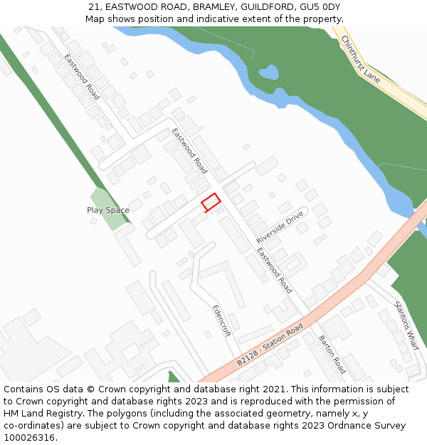 21, EASTWOOD ROAD, BRAMLEY, GUILDFORD, GU5 0DY: Location map and indicative extent of plot