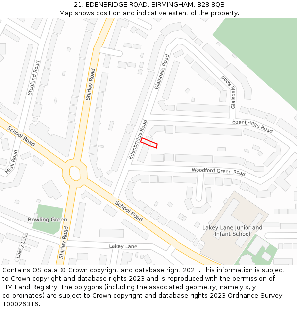 21, EDENBRIDGE ROAD, BIRMINGHAM, B28 8QB: Location map and indicative extent of plot