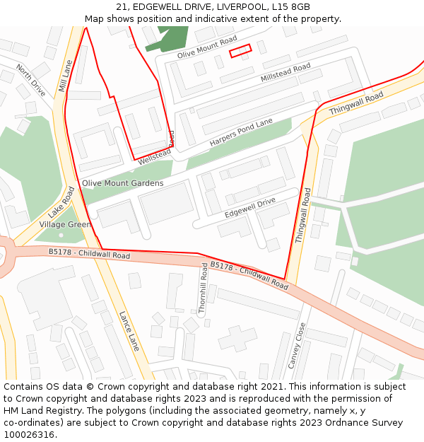 21, EDGEWELL DRIVE, LIVERPOOL, L15 8GB: Location map and indicative extent of plot