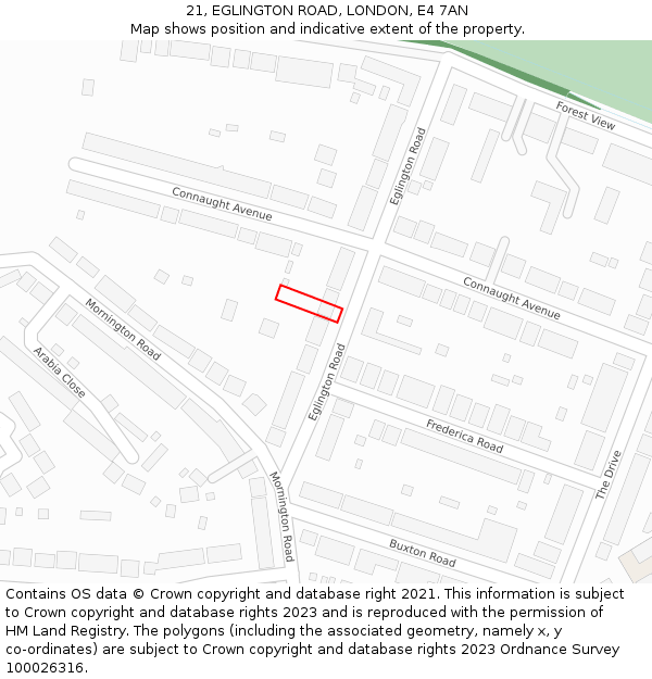 21, EGLINGTON ROAD, LONDON, E4 7AN: Location map and indicative extent of plot