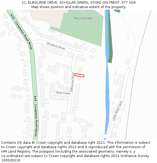 21, ELBOURNE DRIVE, SCHOLAR GREEN, STOKE-ON-TRENT, ST7 3GA: Location map and indicative extent of plot