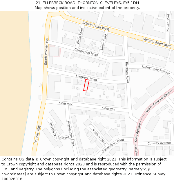 21, ELLERBECK ROAD, THORNTON-CLEVELEYS, FY5 1DH: Location map and indicative extent of plot