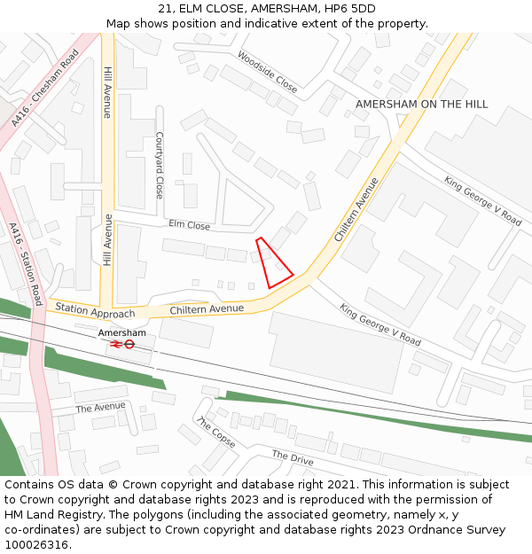 21, ELM CLOSE, AMERSHAM, HP6 5DD: Location map and indicative extent of plot