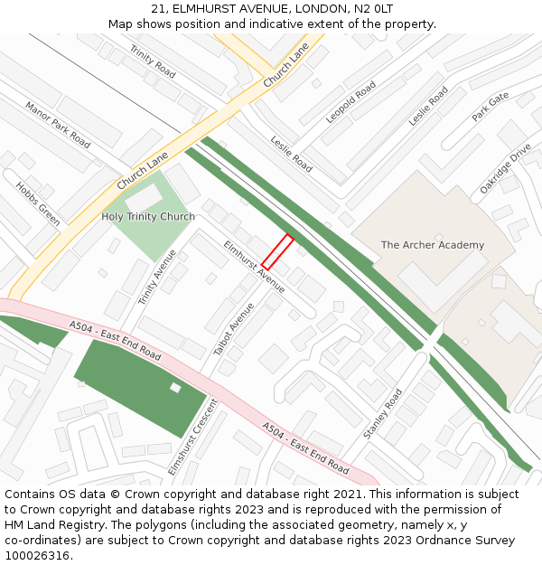 21, ELMHURST AVENUE, LONDON, N2 0LT: Location map and indicative extent of plot