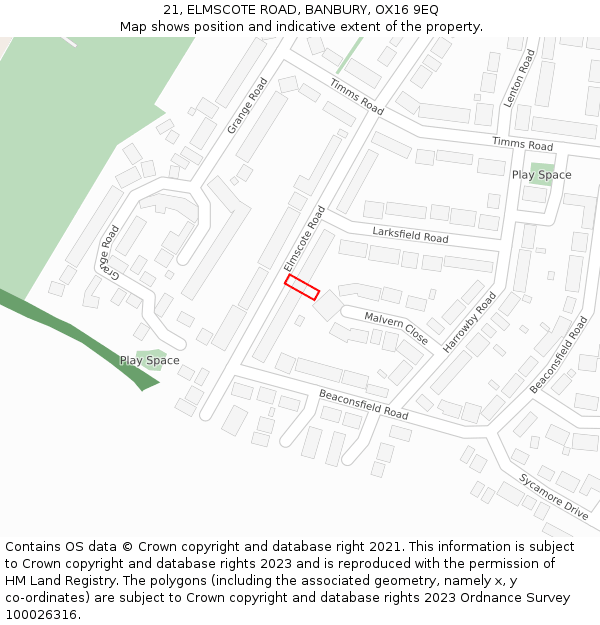 21, ELMSCOTE ROAD, BANBURY, OX16 9EQ: Location map and indicative extent of plot