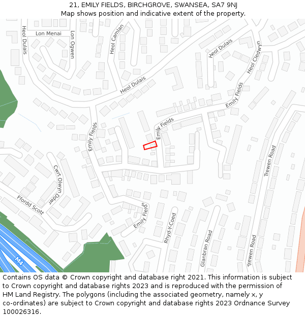 21, EMILY FIELDS, BIRCHGROVE, SWANSEA, SA7 9NJ: Location map and indicative extent of plot