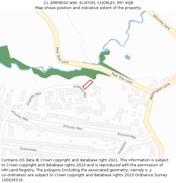 21, EMPRESS WAY, EUXTON, CHORLEY, PR7 6QB: Location map and indicative extent of plot