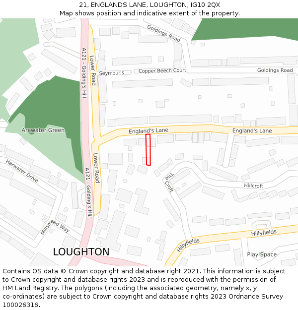 21, ENGLANDS LANE, LOUGHTON, IG10 2QX: Location map and indicative extent of plot