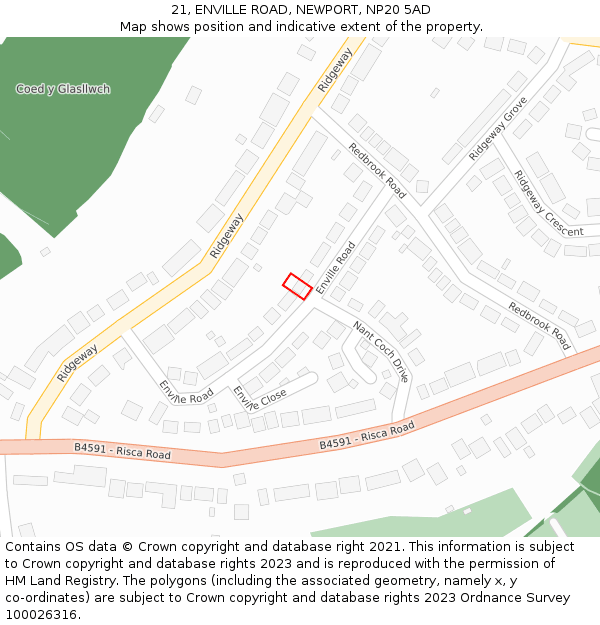 21, ENVILLE ROAD, NEWPORT, NP20 5AD: Location map and indicative extent of plot