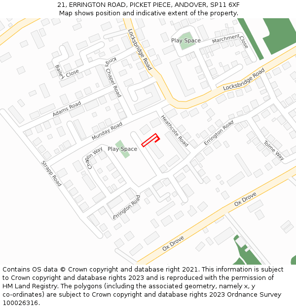 21, ERRINGTON ROAD, PICKET PIECE, ANDOVER, SP11 6XF: Location map and indicative extent of plot