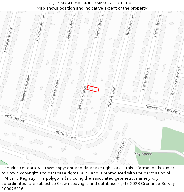 21, ESKDALE AVENUE, RAMSGATE, CT11 0PD: Location map and indicative extent of plot