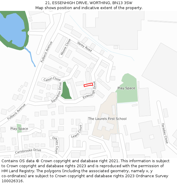 21, ESSENHIGH DRIVE, WORTHING, BN13 3SW: Location map and indicative extent of plot