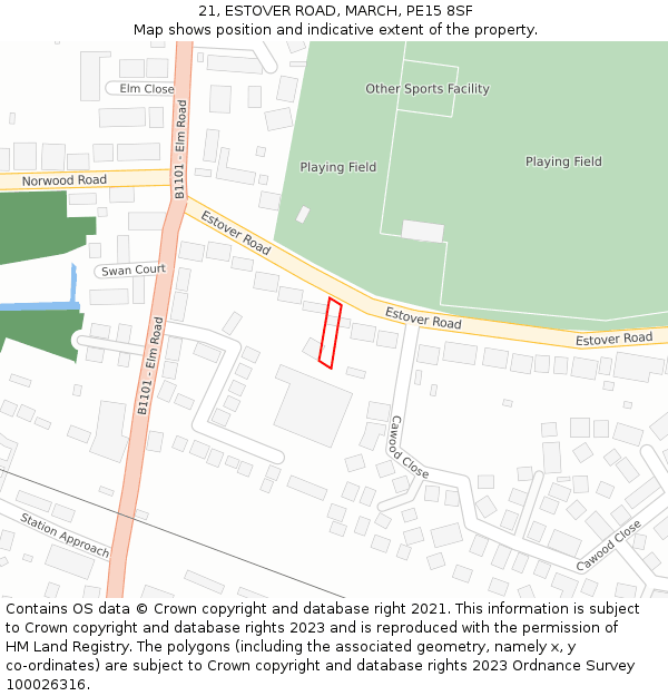 21, ESTOVER ROAD, MARCH, PE15 8SF: Location map and indicative extent of plot