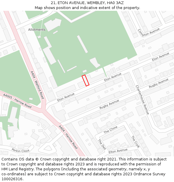 21, ETON AVENUE, WEMBLEY, HA0 3AZ: Location map and indicative extent of plot