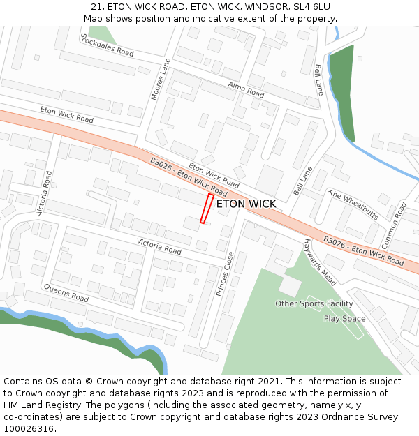 21, ETON WICK ROAD, ETON WICK, WINDSOR, SL4 6LU: Location map and indicative extent of plot