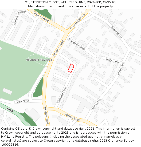 21, ETTINGTON CLOSE, WELLESBOURNE, WARWICK, CV35 9RJ: Location map and indicative extent of plot