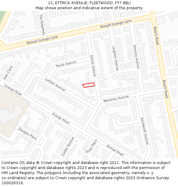 21, ETTRICK AVENUE, FLEETWOOD, FY7 8BU: Location map and indicative extent of plot