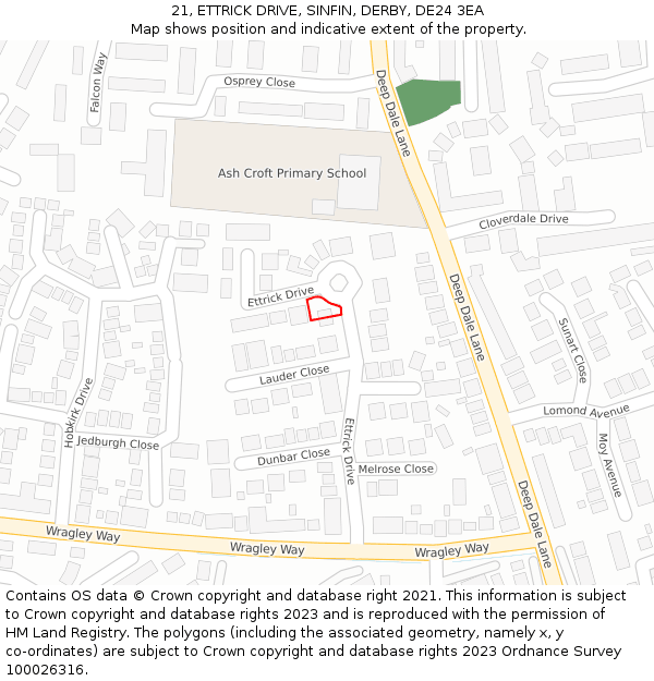 21, ETTRICK DRIVE, SINFIN, DERBY, DE24 3EA: Location map and indicative extent of plot