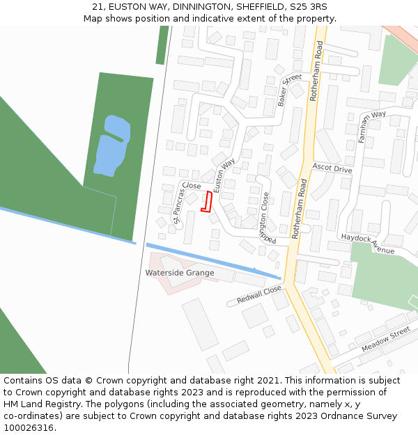 21, EUSTON WAY, DINNINGTON, SHEFFIELD, S25 3RS: Location map and indicative extent of plot